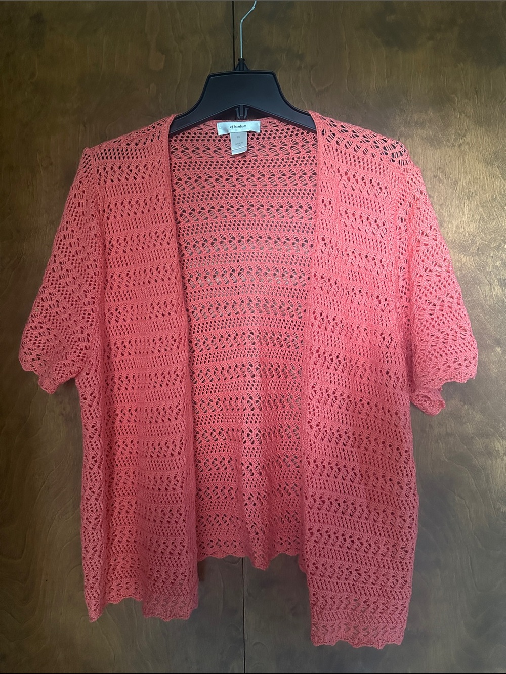 CJ Banks Coral Openwork Short-Sleeve Cardigan